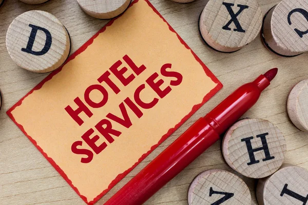 Textskylt som visar Hotel Services. Konceptuella fotoutrustningar Faciliteter i inkvarterings- och inkvarteringshus — Stockfoto