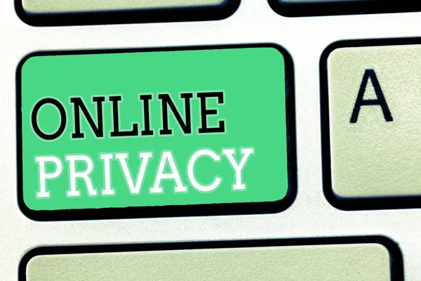 Tekst teken weergegeven: Online Privacy. Conceptuele foto beveiligingsniveau van persoonlijke gegevens via Internet gepubliceerd — Stockfoto