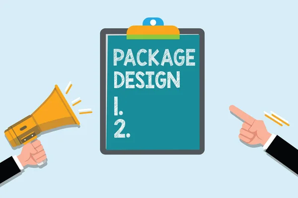 Conceptual hand writing showing Package Design. Business photo text Strategy in creating unique product wrapping or container — Stock Photo, Image