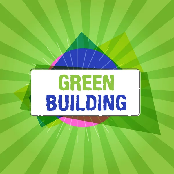 緑の建物を書く手書きのテキスト。コンセプトとは環境に配慮した構造持続可能な社会の実現 — ストック写真