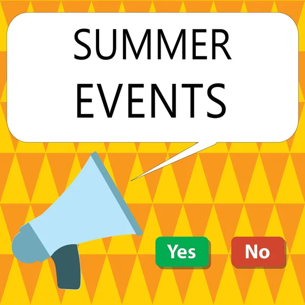 Εννοιολογική γραφή χειρόγραφου που δείχνει Summer Events. Επιχειρηματική φωτογραφία που δείχνει Celebration Events που λαμβάνει χώρα κατά τη διάρκεια του καλοκαιριού — Φωτογραφία Αρχείου
