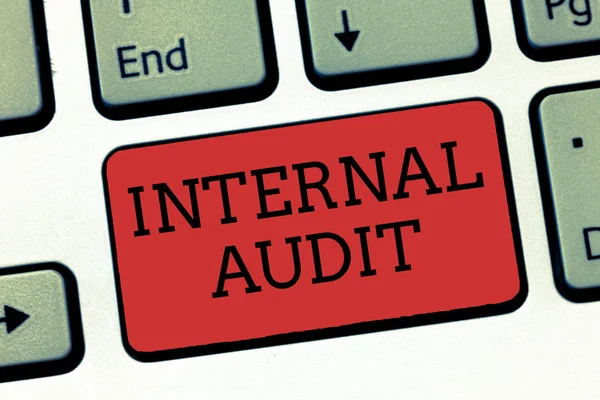 Writing note showing Internal Audit. Business photo showcasing Evaluates the effectiveness of the controls and processes — Stock Photo, Image
