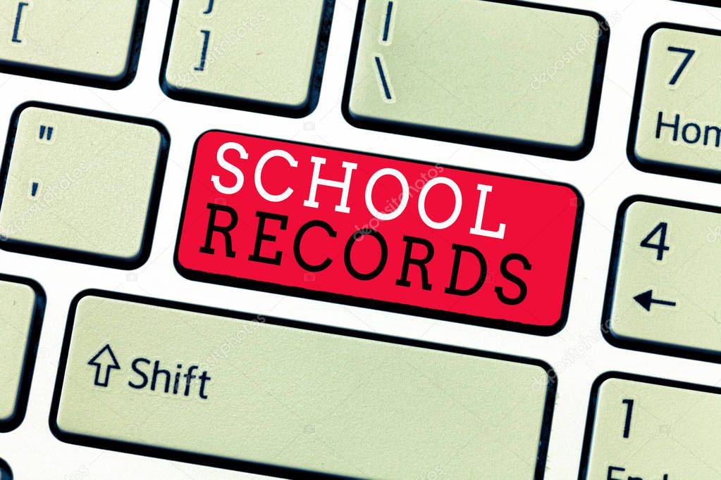 Conceptual hand writing showing School Records. Business photo text Information that is kept about a child at school Biography
