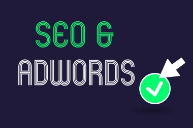 Kavramsal el yazma SEO gösterilen ve Adwords. İş fotoğraf metin ödeme tıklama Google Adsense pazarlama dijital başına