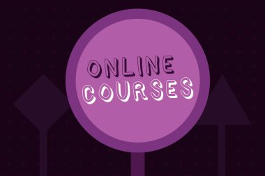 Çevrimiçi kursları gösteren kavramsal el yazısı. Resmi Eğitimde devrim yaratan iş fotoğrafı sergisi İnternet üzerinden öğrenme