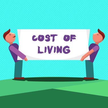 Yaşam maliyeti gösterilen metin işareti. Kavramsal fotoğraf günlük öğeleri bir dizi ile ilgili fiyatlar düzeyi