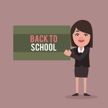 Kavramsal el okul için gösterilen yazma. Yeni öğretmen arkadaşlar kitaplar üniformalar promosyon öğrenim ücreti vitrine iş fotoğraf