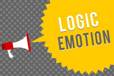 Mantık duygu yazma el yazısı metin. Öz saygı makul zihin megafon hoparlör konuşma balonu mesaj gri arka plan noktalı resim için hoş olmayan duygular anlam kavramı döndü.