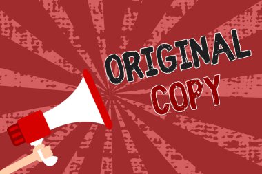 Word yazı metni özgün kopya. İş kavramı ana komut dosyası baskısız markalı patentli Master listesi megafon hoparlör grunge kırmızı ışınları önemli mesajlar tutan adam için.
