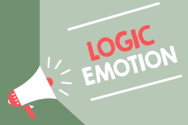 El yazısı metin mantık duygu. Yüksek sesle konuşan öz saygı makul zihin megafon hoparlör yeşil arka plan önemli mesaj için hoş olmayan duygular anlam kavramı döndü.