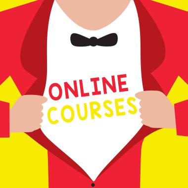 Çevrimiçi kursları gösteren not yazılıyor. Resmi Eğitimde devrim yaratan iş fotoğrafı sergisi İnternet üzerinden öğrenme