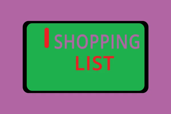写上购物清单的字条。商务图片展示采购基本商品的纪律方法 — 图库照片