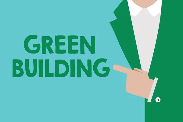緑の建物を示す概念的な手書き。環境に配慮した構造物を紹介するビジネス写真 — ストック写真
