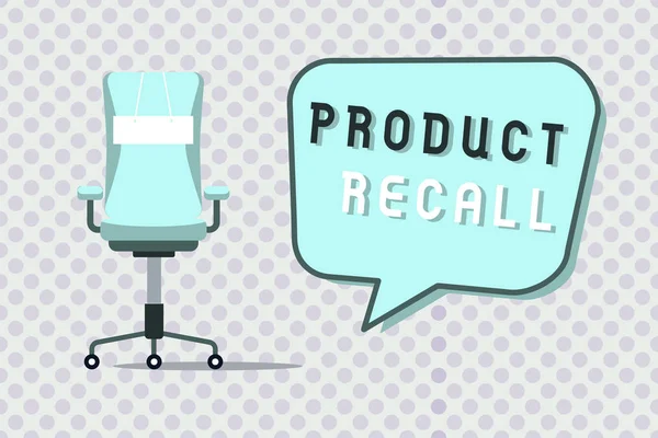 Texto para escrita de palavras Product Recall. Conceito de negócio para Solicitação de uma empresa para devolver o produto devido a algum problema — Fotografia de Stock