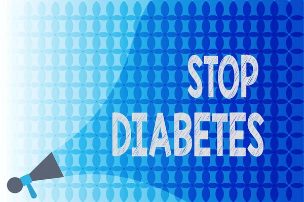 Ordskrivning text Stoppa Diabetes. Affärsidén för blodsockernivån är högre än normalt Injicera insulin — Stockfoto