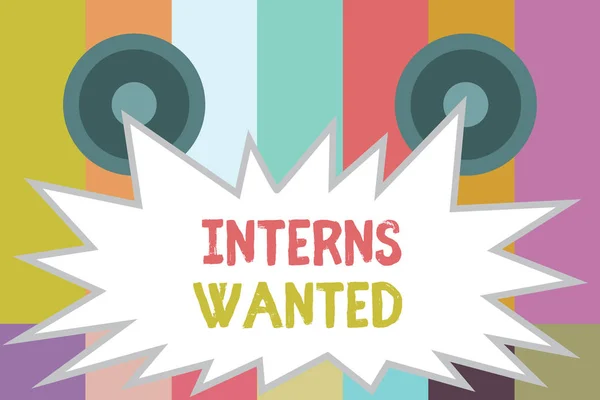 Word writing text Interns Wanted. Business concept for Looking for on the job trainee Part time Working student