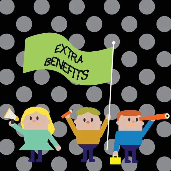 Text sign showing Extra Benefits. Conceptual photo Additional compensation Bonus Subsidies Incentives Allowances — Stock Photo, Image