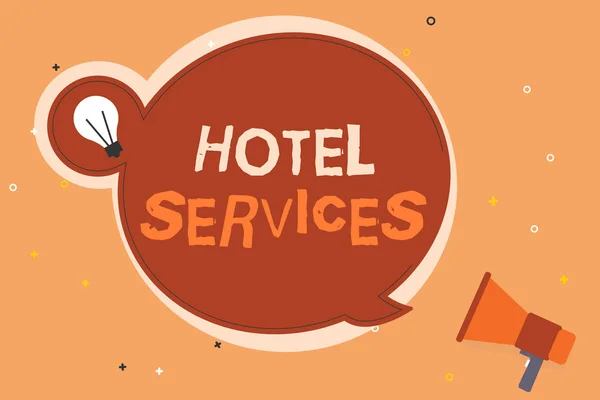 Konzeptionelle Handschrift, die Hoteldienstleistungen zeigt. Business-Foto, das die Einrichtungen einer Unterkunft und Unterkunft zeigt — Stockfoto