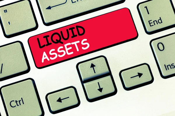 Texto de escritura de palabras Liquid Assets. Concepto de negocio para efectivo y saldos bancarios Liquidez del mercado Stock diferido — Foto de Stock