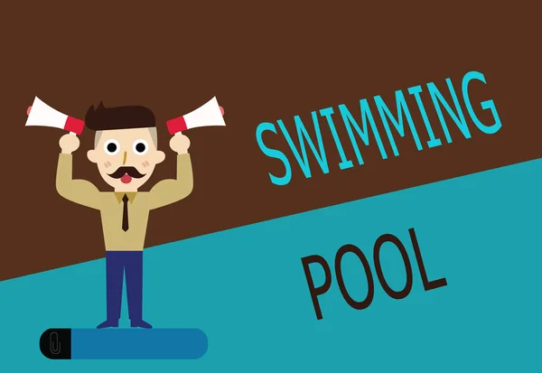 Conceptueel handschrift met zwembad. Zakelijke foto tekst Structuur ontworpen om water te houden voor vrijetijdsbesteding — Stockfoto