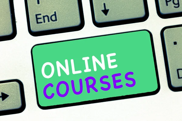 Writing note showing Online Courses. Business photo showcasing Revolutionizing formal education Learning through internet — Stock Photo, Image