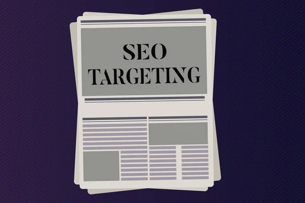 Texto de escritura de palabras Seo Targeting. Concepto de negocio para Palabras clave específicas para la página de destino de ubicación Dominio superior — Foto de Stock