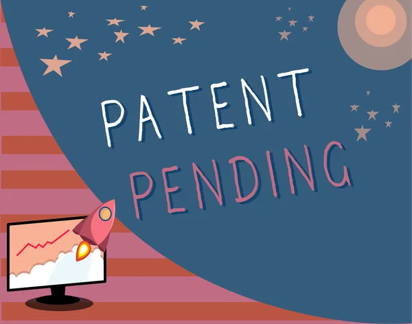 Zapisuje se poznámka zobrazující čekající patent. Podnikové foto showcasing Žádost již podána, ale dosud neudělena Prosazování ochrany — Stock fotografie