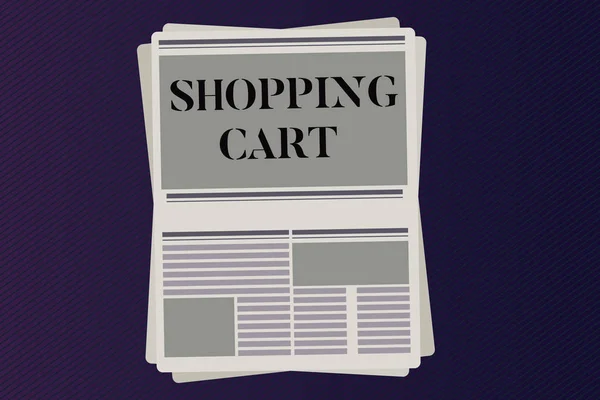 단어 쓰기 텍스트 쇼핑 카트입니다. 케이스 트롤리 운반 식료품 및 상품에 대 한 비즈니스 개념 — 스톡 사진