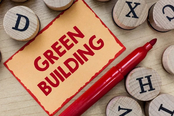 Πινακίδα που δείχνει Πράσινο Κτίριο. Εννοιολογική φωτογραφία Μια δομή που είναι περιβαλλοντικά υπεύθυνη Βιώσιμη — Φωτογραφία Αρχείου