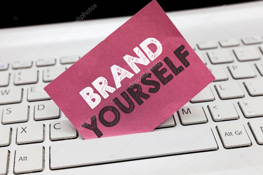 Conceptual hand writing showing Brand Yourself. Business photo showcasing Develop a unique professional identity Personal product