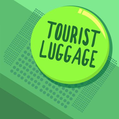 Turist Bagajı 'nı gösteren bir not yazıyorum. Seyahat için gereken her şeyi içeren büyük bir çanta.