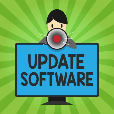 Güncelleme Yazılımı 'nı yazan el yazısı. Kavram demek, programı aynı ürünün daha yeni bir sürümü ile değiştirmek demek.