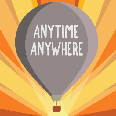 Kavramsal el zaman her yerde gösterilen yazma. Bir şey her yerde ve an yapabilirsiniz söyleyerek vitrine iş fotoğraf