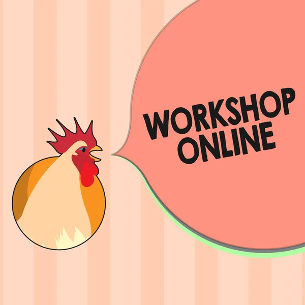 Textschild mit Workshop Online. Konzeptioneller Fotoraum oder Gebäude, in dem Waren repariert werden — Stockfoto