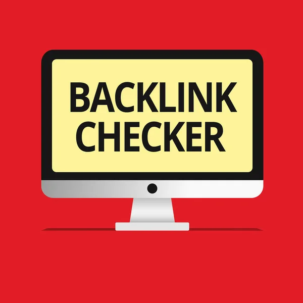 Signo de texto que muestra Backlink Checker. Foto conceptual Encuentra a tus competidores más valiosos y patrones planos — Foto de Stock