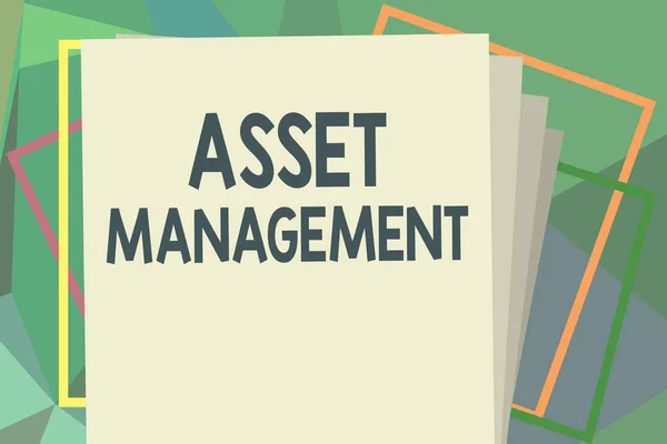 Writing note showing Asset Management. Business photo showcasing systematic process of operating and disposing of assets