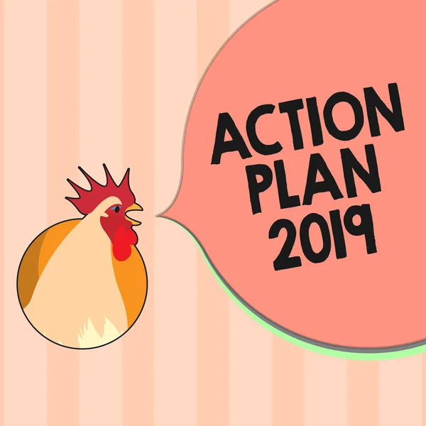 Signo de texto que muestra Plan de Acción 2019. Foto conceptual para hacer lista contiene el número de cosas que se harán el próximo año — Foto de Stock