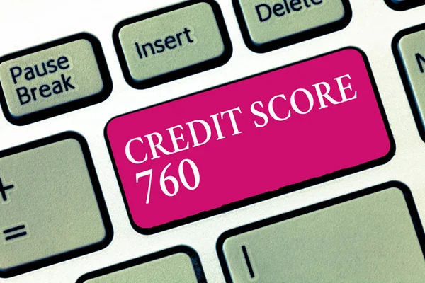 Segno di testo che mostra Credit Score 760. Espressione numerica fotografica concettuale basata sull'analisi di livello della persona — Foto Stock