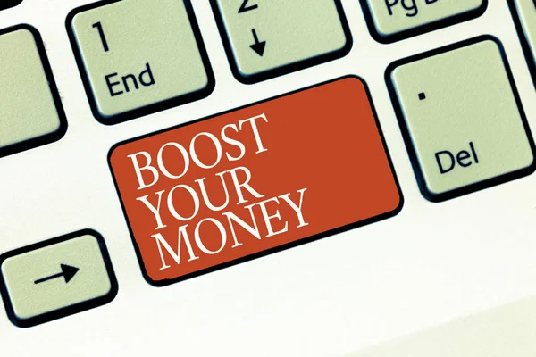 Текстовий знак, що показує збільшення ваших грошей. Концептуальні фотографії збільшують вашу економію банку за допомогою ефективних методів — стокове фото