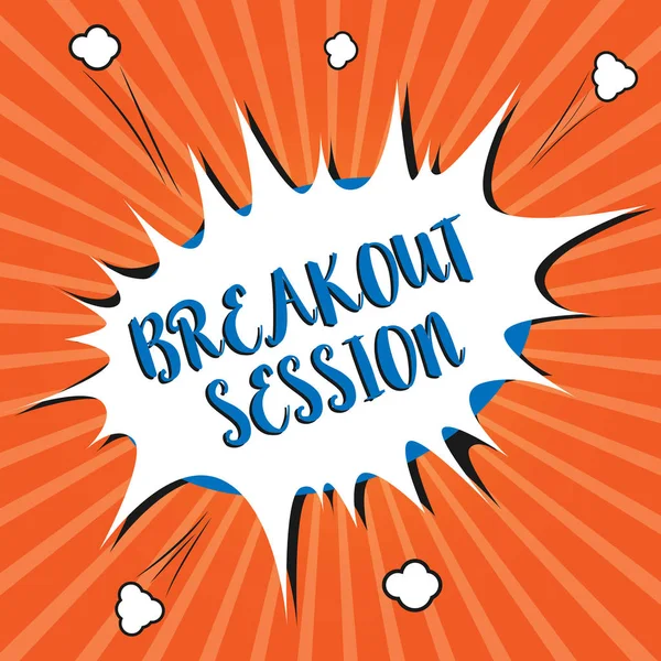 Концептуальный почерк, показывающий Breakout Session. Деловое фото, демонстрирующее обсуждение семинара или презентацию по конкретной теме — стоковое фото