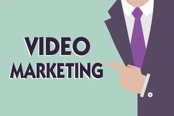 Teksten met Video Marketing. Conceptuele foto maak korte video 's over specifieke onderwerpen met behulp van artikelen — Stockfoto