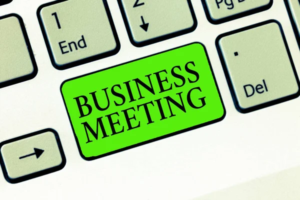 Handschrift tekst schrijven Business Meeting. Concept betekent gebruikt bespreken van kwesties die niet op een eenvoudige manier kunnen worden aangepakt — Stockfoto