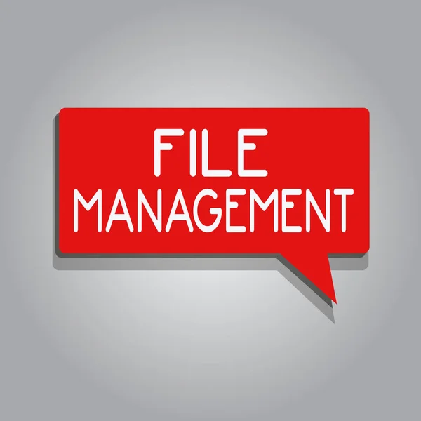 Notiz schreiben, die die Dateiverwaltung zeigt. Business-Foto präsentiert Computerprogramm, das Benutzeroberfläche bietet, um Daten zu verwalten — Stockfoto