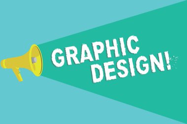 Grafik Tasarımı 'nı gösteren not yazılıyor. Reklamlarda metin ve resimleri birleştirme sanatı veya becerisini gösteren iş fotoğrafı