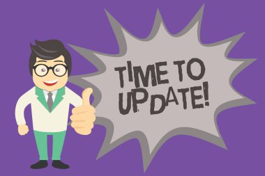 Zaman için güncelleştirmeyi gösterilen metin işareti. Kavramsal fotoğraf yazılım veya ürün daha yeni daha iyi sürüm ile iyileştirilmesi