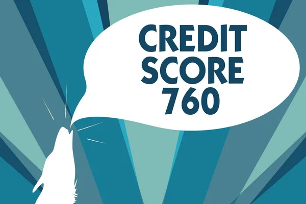Conceptual hand writing showing Credit Score 760. Business photo showcasing numerical expression based on level analysis of person — Stock Photo, Image