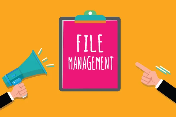 Writing note showing File Management. Business photo showcasing computer program that provides user interface to manage data