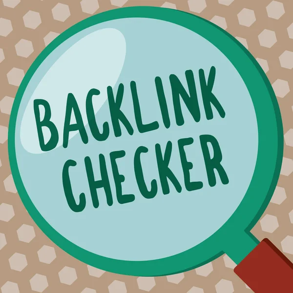 Texto de escrita de palavras Backlink Checker. Conceito de negócio para Encontre seus concorrentes mais valiosos e padrões de localização — Fotografia de Stock