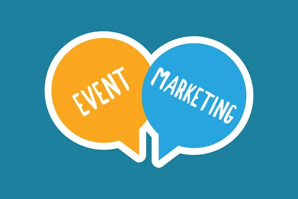 Writing note showing Event Marketing. Business photo showcasing describes process of developing display to promote product — Stock Photo, Image