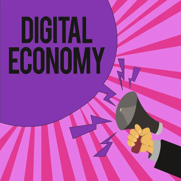 Text rukopisu psaní digitální ekonomiky. Koncept význam odkazuje na jednu, která je založena na počítačové technologie — Stock fotografie